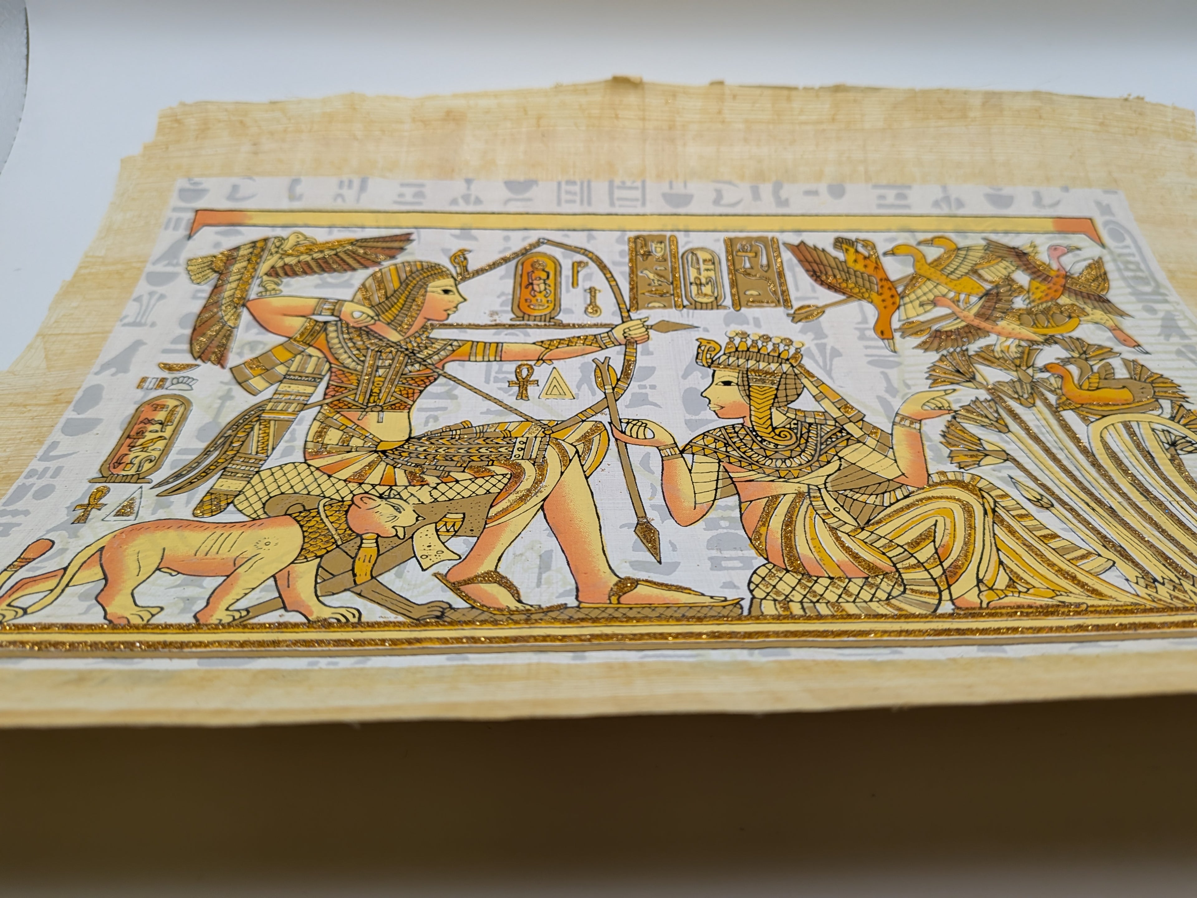 Egyptian Glow in the Dark Papyrus Art | Tutankhamun & Nefertiti Hunting Scene