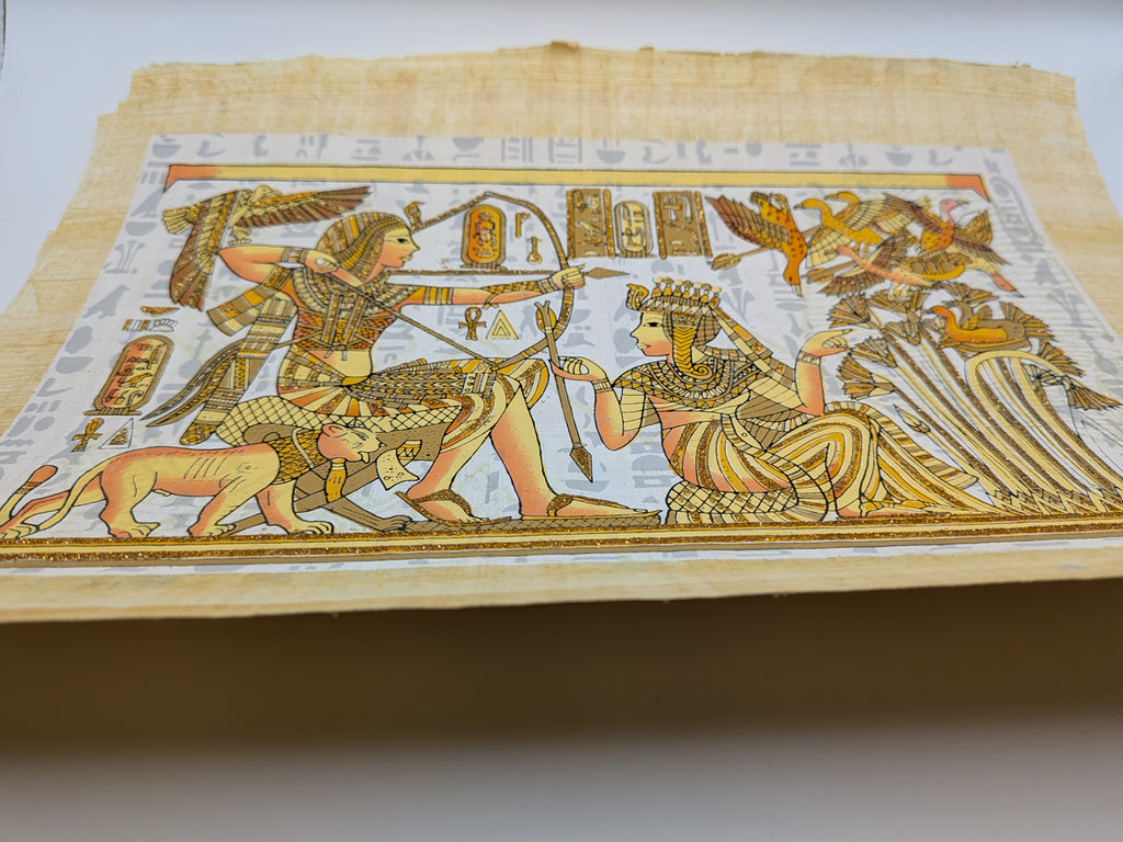 Egyptian Glow in the Dark Papyrus Art | Tutankhamun & Nefertiti Hunting Scene