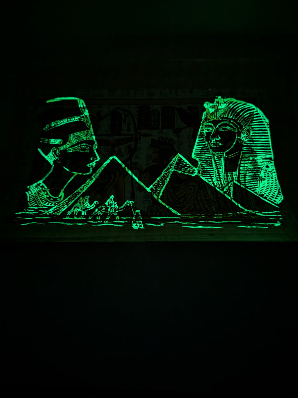 Egyptian Glow in the Dark Papyrus Art | Tutankhamun & Nefertiti Hunting Scene
