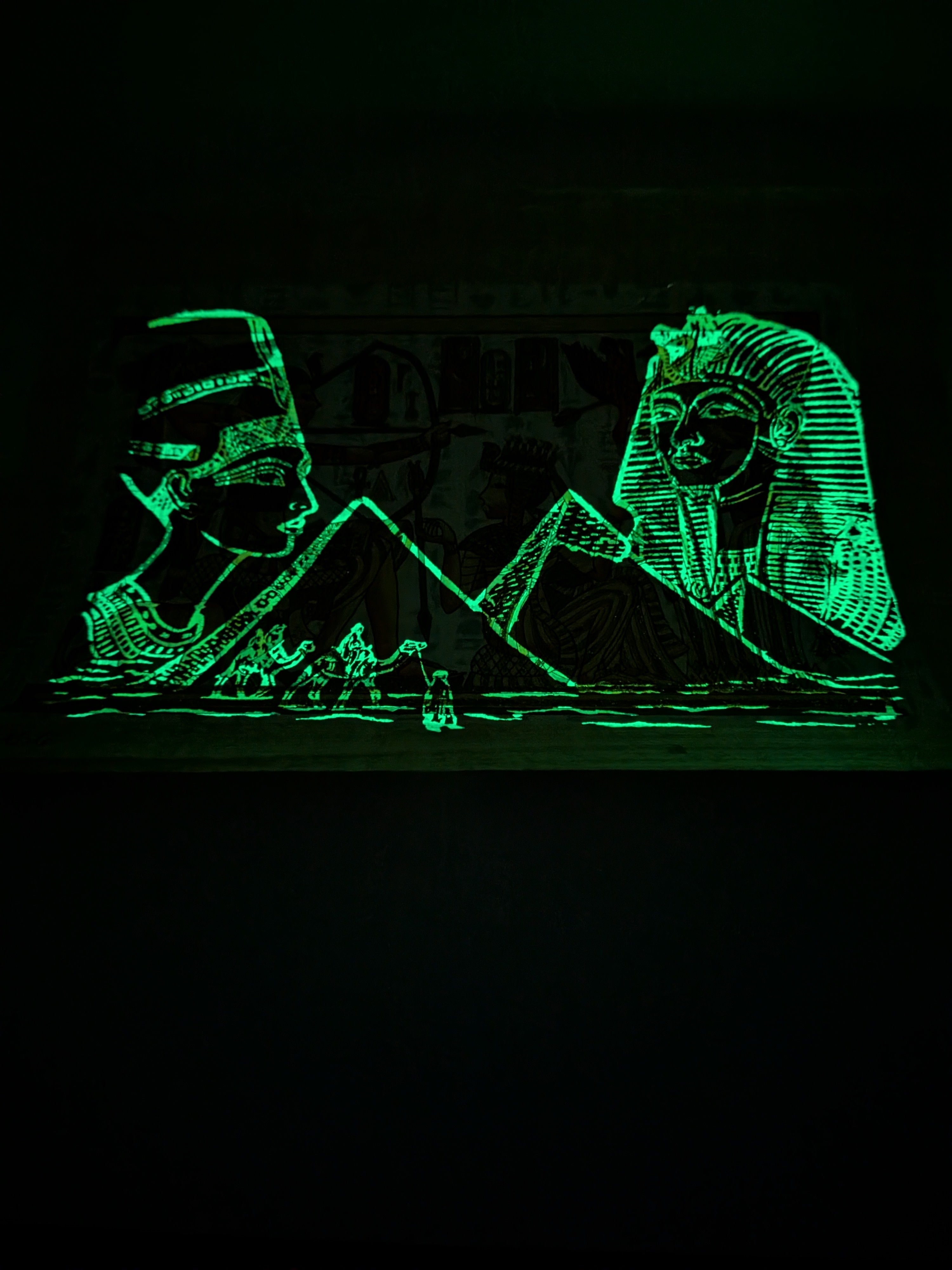 Egyptian Glow in the Dark Papyrus Art | Tutankhamun & Nefertiti Hunting Scene
