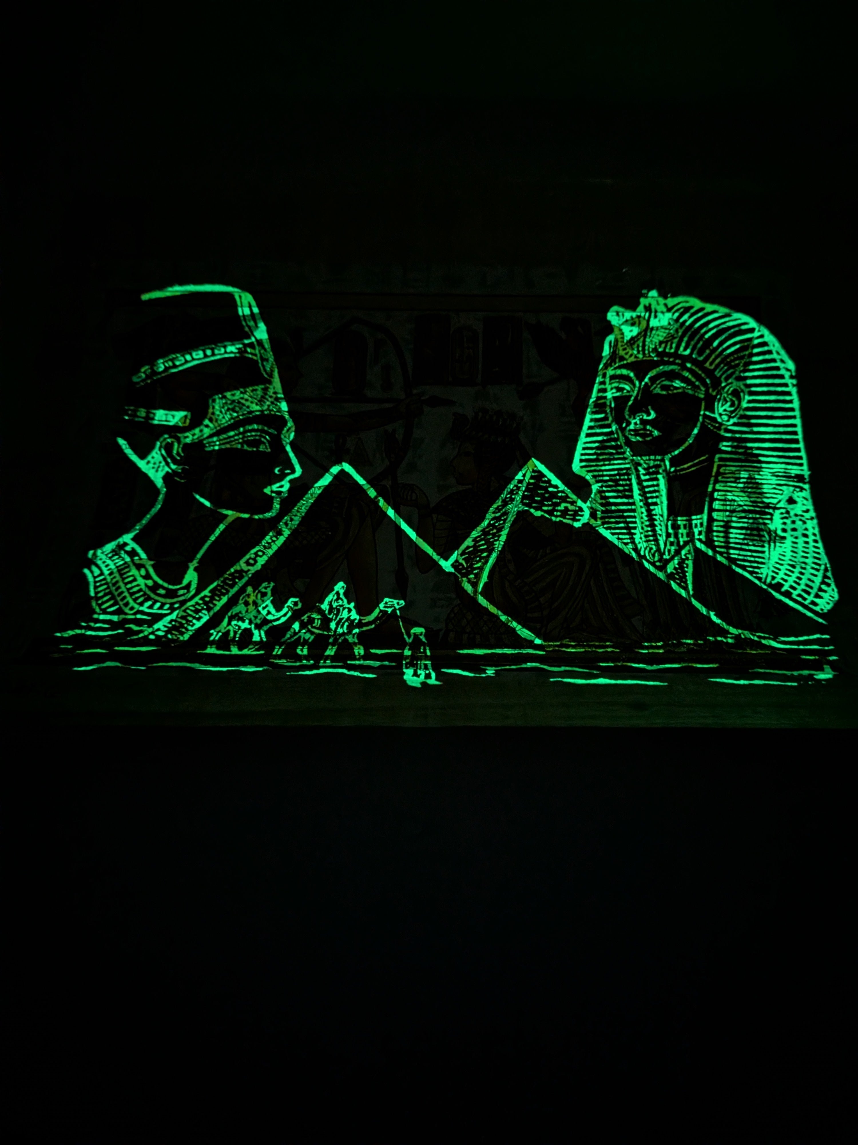 Egyptian Glow in the Dark Papyrus Art | Tutankhamun & Nefertiti Hunting Scene