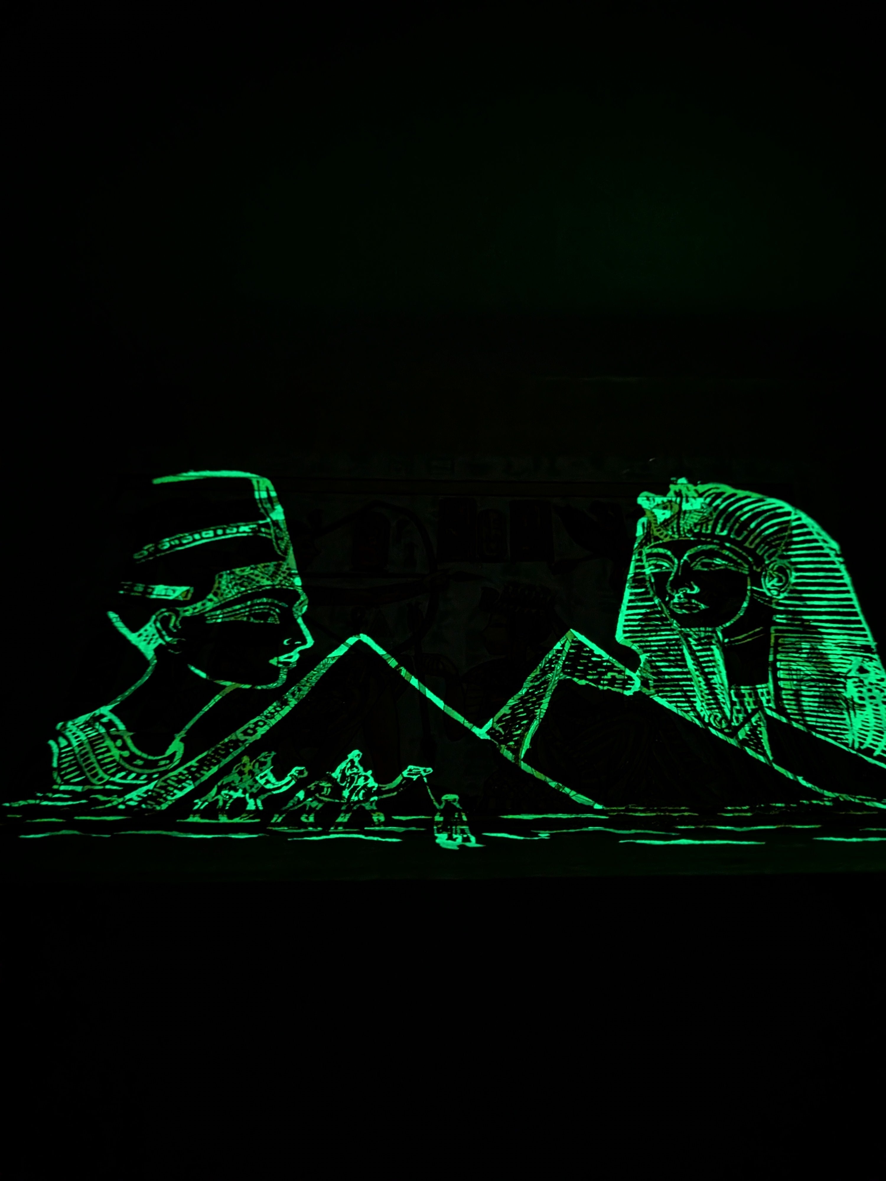 Egyptian Glow in the Dark Papyrus Art | Tutankhamun & Nefertiti Hunting Scene